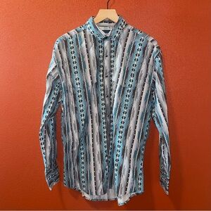 Wrangler Men’s Checotah Southwestern Long Sleeve Pearl Snap Brushpopper‎ Shirt